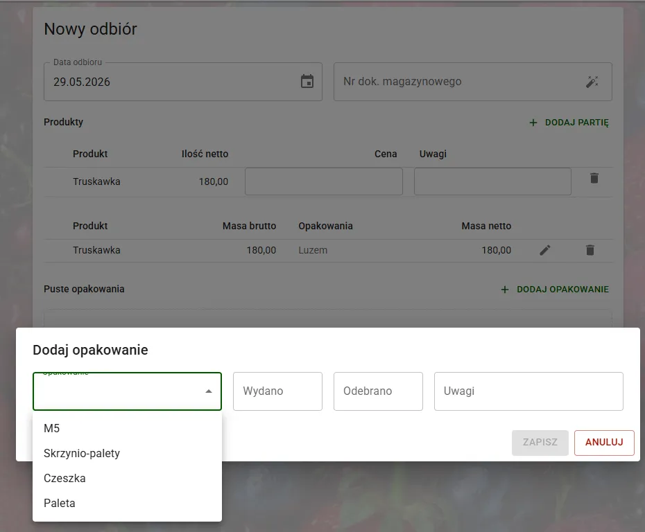 Moduł bilansowania i ewidencjonowania wydanych oraz odebranych opakowań