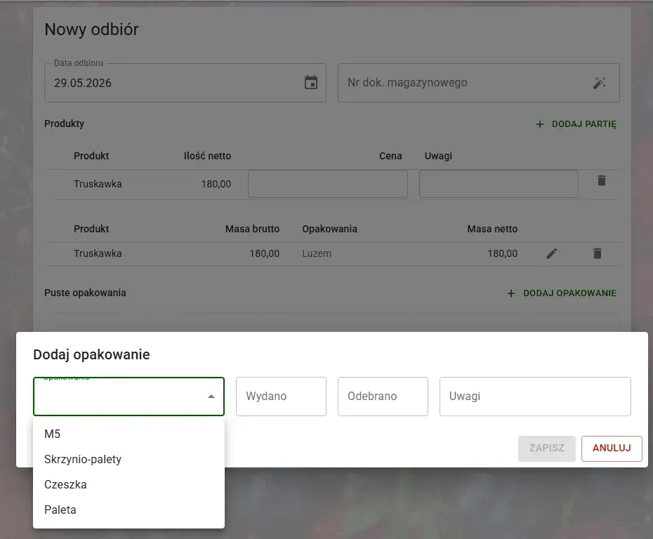 Moduł bilansowania i ewidencjonowania wydanych oraz odebranych opakowań