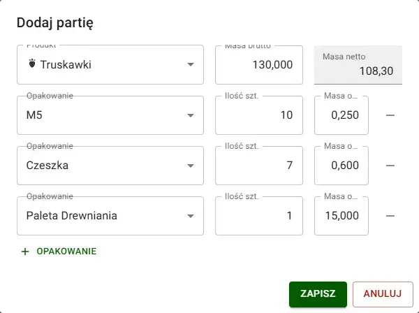 Asystent ważenia pojedynczej partii towaru