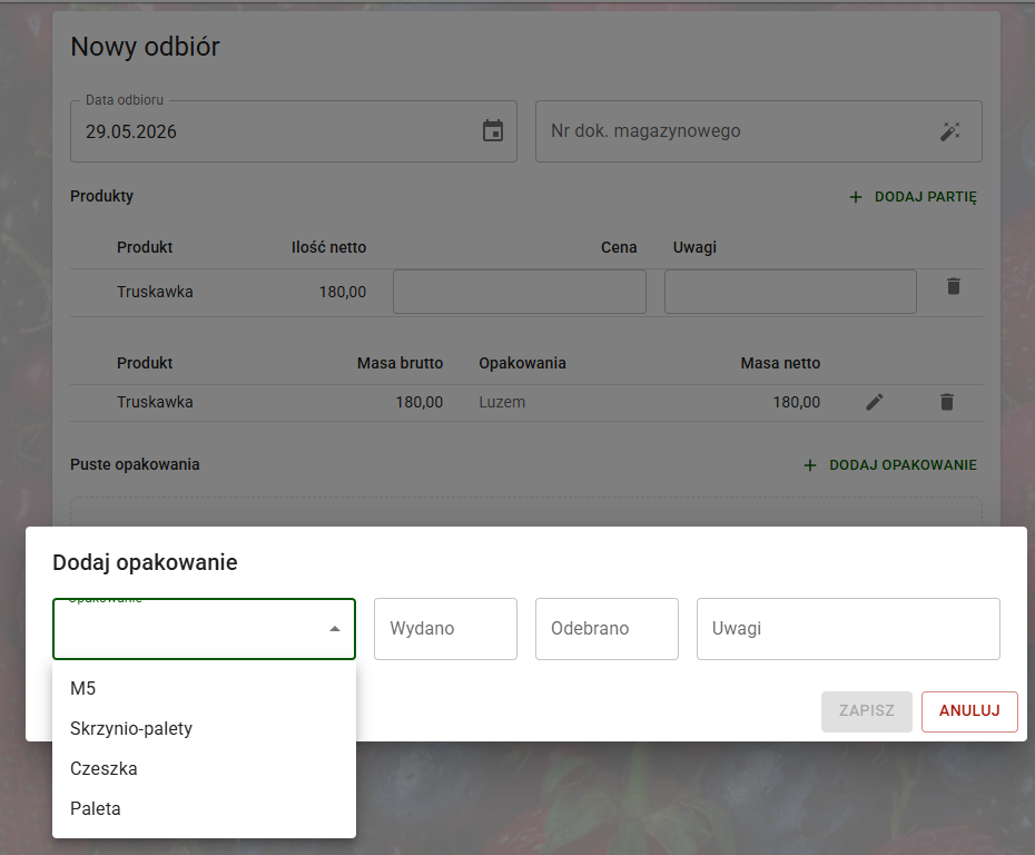 Moduł bilansowania i ewidencjonowania wydanych oraz odebranych opakowań
