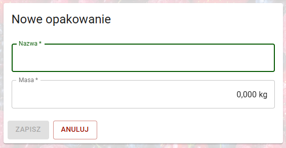 Konfigurator nowego opakowania z kluczowym polem do zdefiniowania masy pojedynczej sztuki